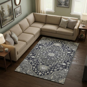 HomeRoots 9' X 12' Black Gray Beige Oriental Area Rug - Washable, Durable, UV-Protected for Busy Homes 677752