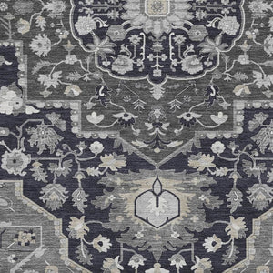 HomeRoots 9' X 12' Black Gray Beige Oriental Area Rug - Washable, Durable, UV-Protected for Busy Homes 677752