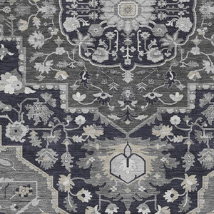 HomeRoots 10' Washable Black Gray Beige Oriental Area Rug with UV Protection - Durable, Stylish & Family-Friendly 677753