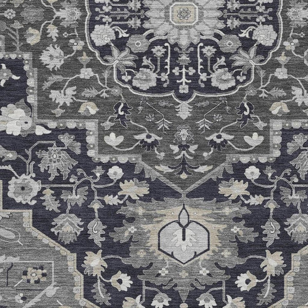 HomeRoots 10' Washable Black Gray Beige Oriental Area Rug with UV Protection - Durable, Stylish & Family-Friendly 677753