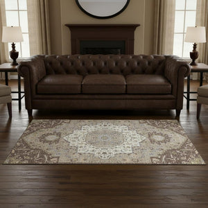 HomeRoots 5' X 8' Chocolate Ivory Taupe Oriental Area Rug - Durable, Stain Resistant, UV Protected & Non-Slip 677755