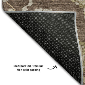 HomeRoots 8' Round Chocolate Ivory Taupe Oriental Washable Rug - Durable, Stain-Resistant, UV Protected Elegance 677756