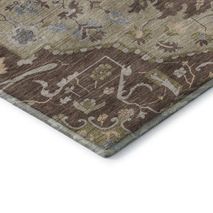 HomeRoots 8' Round Chocolate Ivory Taupe Oriental Washable Rug - Durable, Stain-Resistant, UV Protected Elegance 677756