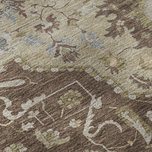 HomeRoots 8' Round Chocolate Ivory Taupe Oriental Washable Rug - Durable, Stain-Resistant, UV Protected Elegance 677756