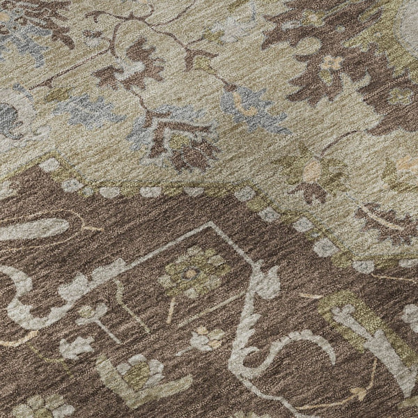 HomeRoots 8' Round Chocolate Ivory Taupe Oriental Washable Rug - Durable, Stain-Resistant, UV Protected Elegance 677756