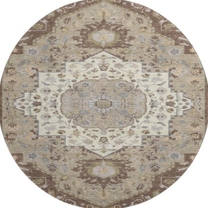 HomeRoots 8' Round Chocolate Ivory Taupe Oriental Washable Rug - Durable, Stain-Resistant, UV Protected Elegance 677756