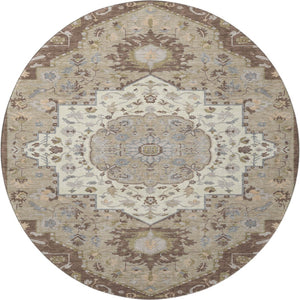 HomeRoots 8' Round Chocolate Ivory Taupe Oriental Washable Rug - Durable, Stain-Resistant, UV Protected Elegance 677756