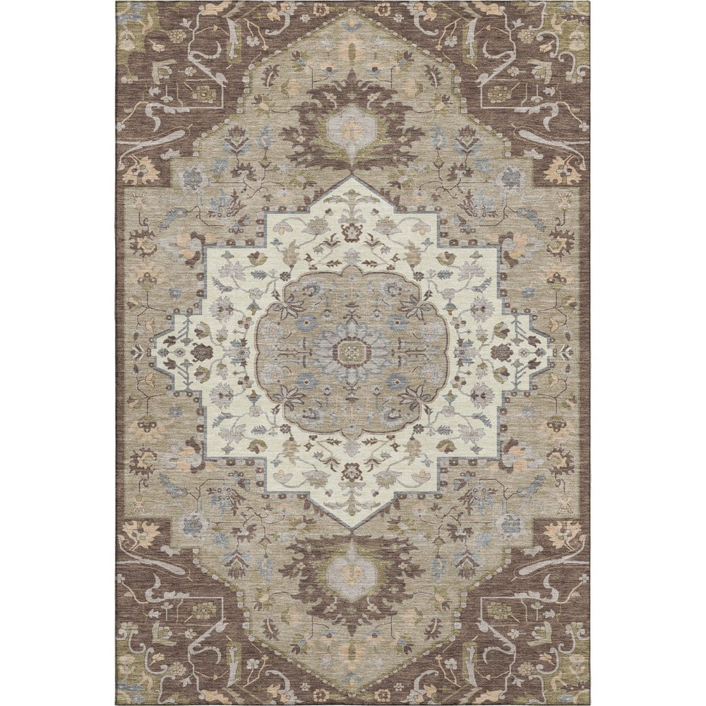 HomeRoots 8' X 10' Elegant Chocolate Ivory Taupe Oriental Washable Area Rug with UV Protection & Stain Resistance 677757