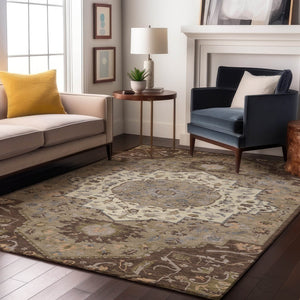HomeRoots 10' Chocolate Ivory & Taupe Oriental Washable Area Rug – Durable, UV-Protected, Family-Friendly Design! 677759