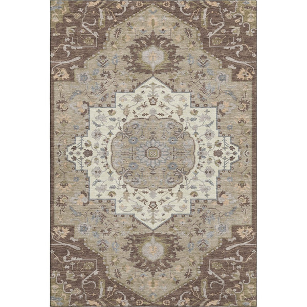HomeRoots 10' Chocolate Ivory & Taupe Oriental Washable Area Rug – Durable, UV-Protected, Family-Friendly Design! 677759