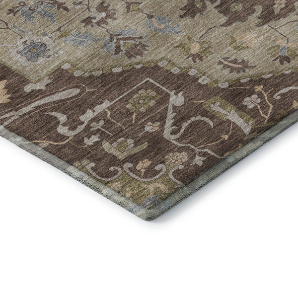 HomeRoots 10' Chocolate Ivory & Taupe Oriental Washable Area Rug – Durable, UV-Protected, Family-Friendly Design! 677759