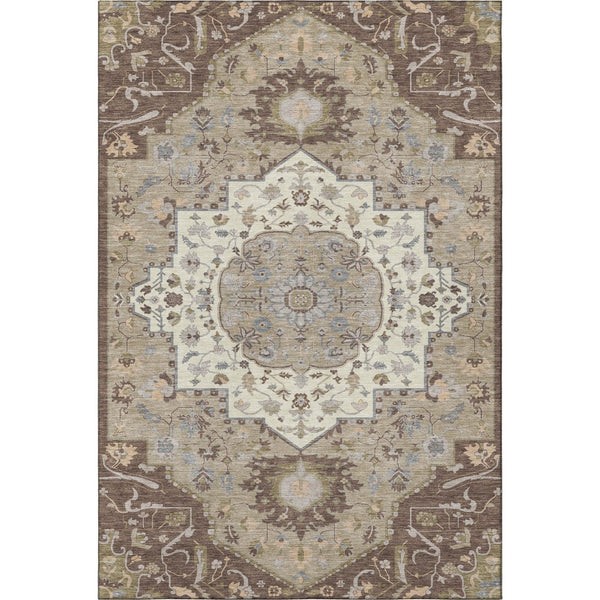 HomeRoots 10' Chocolate Ivory & Taupe Oriental Washable Area Rug – Durable, UV-Protected, Family-Friendly Design! 677759