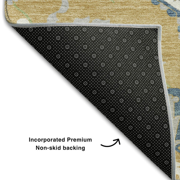 HomeRoots 5' X 8' Gold Ivory Blue Oriental Washable Area Rug - Durable, Stylish, UV-Protected & Easy Care 677761