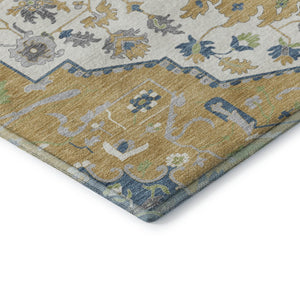 HomeRoots 5' X 8' Gold Ivory Blue Oriental Washable Area Rug - Durable, Stylish, UV-Protected & Easy Care 677761