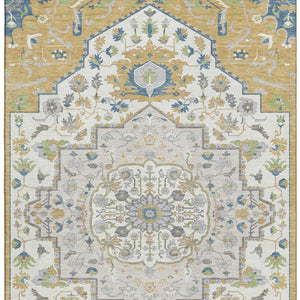 HomeRoots 5' X 8' Gold Ivory Blue Oriental Washable Area Rug - Durable, Stylish, UV-Protected & Easy Care 677761