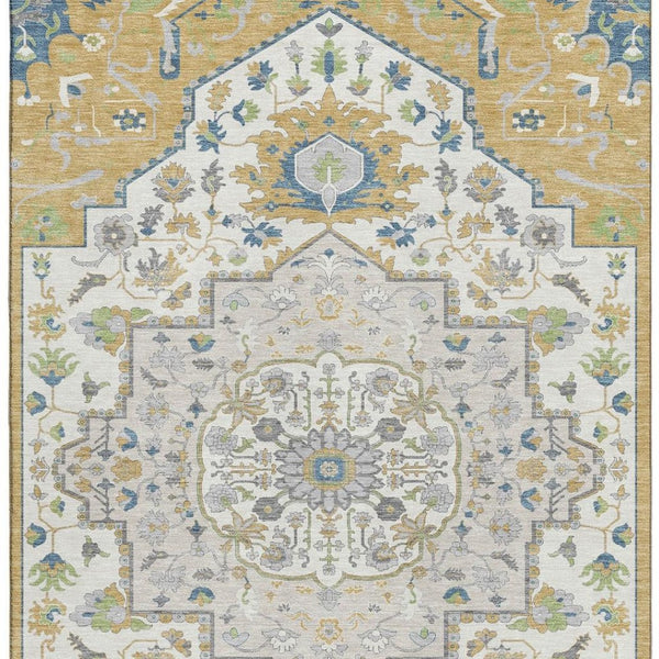HomeRoots 5' X 8' Gold Ivory Blue Oriental Washable Area Rug - Durable, Stylish, UV-Protected & Easy Care 677761