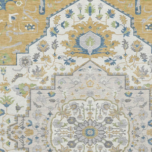 HomeRoots 9' X 12' Gold, Ivory & Blue Washable Oriental Area Rug with UV Protection for Busy Homes & Kids 677764