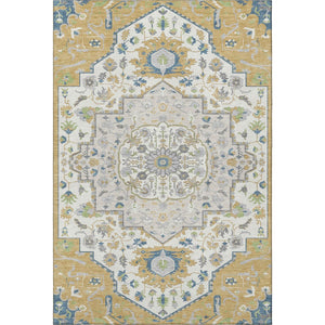 HomeRoots 10' X 14' Gold Ivory & Blue Oriental Area Rug – Durable, Washable, UV-Protected for Active Homes! 677765