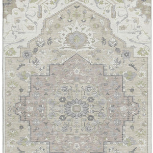 HomeRoots 5' X 8' Elegant Ivory Beige Taupe Oriental Washable Area Rug with UV Protection for Modern Homes 677767