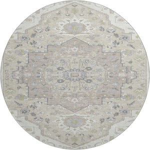 HomeRoots 8' Ivory Beige and Taupe Round Oriental Rug - Soft, Washable, UV-Protected for Homes with Kids & Pets 677768