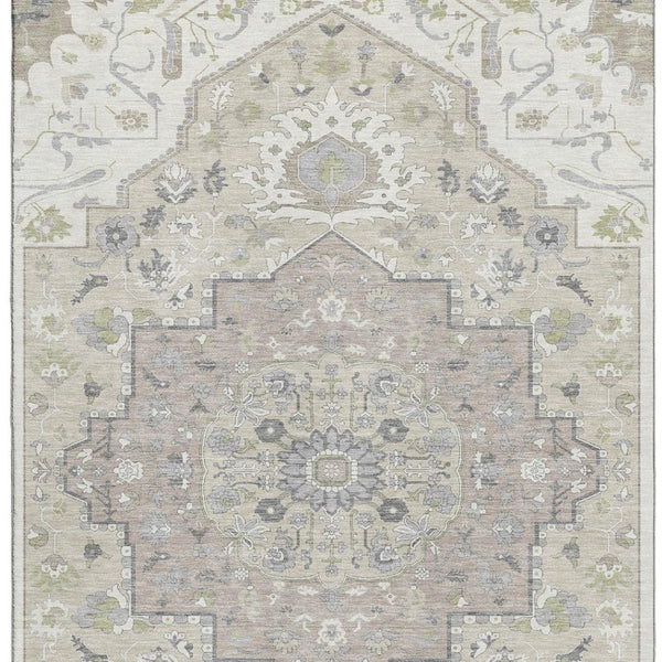 HomeRoots 8' X 10' Washable Ivory Beige Taupe Oriental Area Rug - Durable, Stylish, UV Protected for Homes 677769