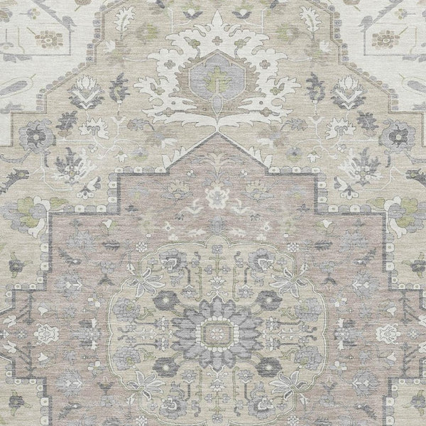 HomeRoots 9' X 12' Elegant Ivory, Beige & Taupe Oriental Washable Area Rug with UV Protection & Durability 677770