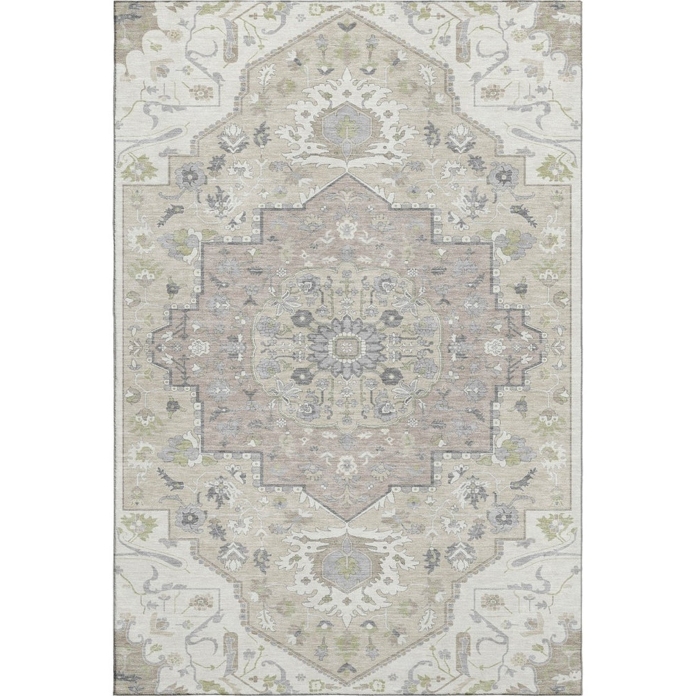 HomeRoots 10' X 14' Ivory Beige Taupe Oriental Area Rug - Washable, UV-Protected, Stain Resistant, Durable Design 677771