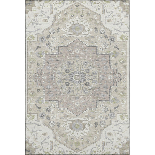 HomeRoots 10' X 14' Ivory Beige Taupe Oriental Area Rug - Washable, UV-Protected, Stain Resistant, Durable Design 677771
