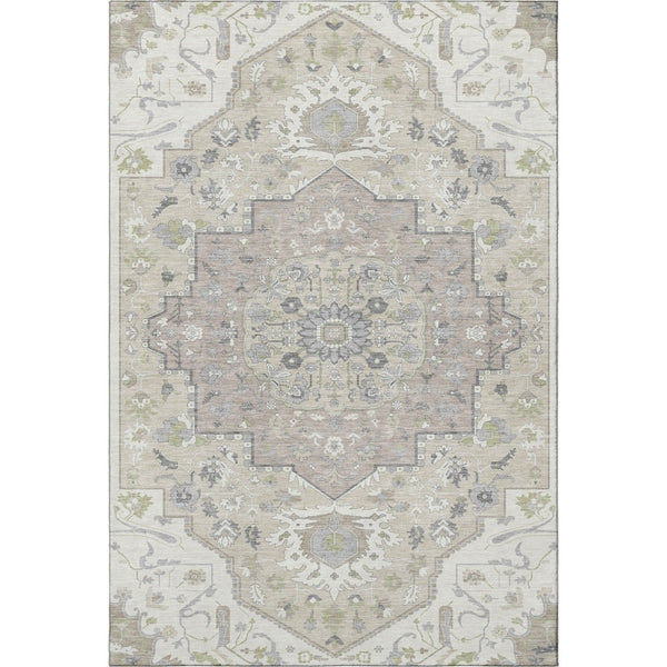 HomeRoots 10' X 14' Ivory Beige Taupe Oriental Area Rug - Washable, UV-Protected, Stain Resistant, Durable Design 677771