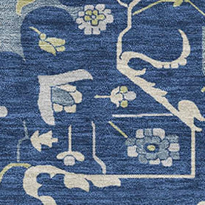 HomeRoots 5' X 8' Navy Blue Ivory Green Washable Area Rug – Stain-Resistant, UV Protected for High Traffic Areas 677773