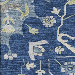 HomeRoots 8' X 10' Elegant Navy Blue, Ivory & Green Oriental Washable Area Rug with UV & Stain Protection 677775