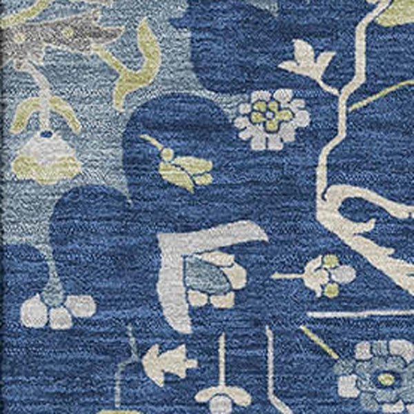 HomeRoots 8' X 10' Elegant Navy Blue, Ivory & Green Oriental Washable Area Rug with UV & Stain Protection 677775