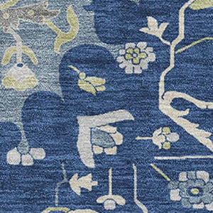 HomeRoots 9' X 12' Elegant Navy Blue Ivory Green Oriental Washable Rug with UV Protection for Durable Living 677776