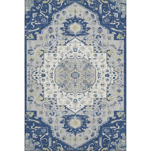 HomeRoots 10' Classic Oriental Washable Area Rug in Navy, Ivory & Green - Stain Resistant & UV Protected! 677777