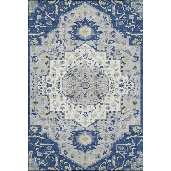 HomeRoots 10' Classic Oriental Washable Area Rug in Navy, Ivory & Green - Stain Resistant & UV Protected! 677777