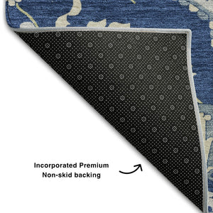 HomeRoots 10' Classic Oriental Washable Area Rug in Navy, Ivory & Green - Stain Resistant & UV Protected! 677777