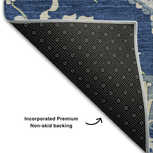 HomeRoots 10' Classic Oriental Washable Area Rug in Navy, Ivory & Green - Stain Resistant & UV Protected! 677777