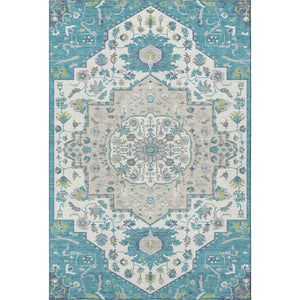 HomeRoots 5' X 8' Teal Ivory Green Oriental Washable Area Rug - UV Protected, Stain Resistant, Easy Care! 677779