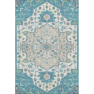 HomeRoots 10' X 14' Teal Ivory Green Oriental Rug - Washable, Stain Resistant, UV Protected for Busy Homes 677783
