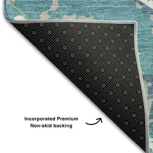 HomeRoots 10' X 14' Teal Ivory Green Oriental Rug - Washable, Stain Resistant, UV Protected for Busy Homes 677783