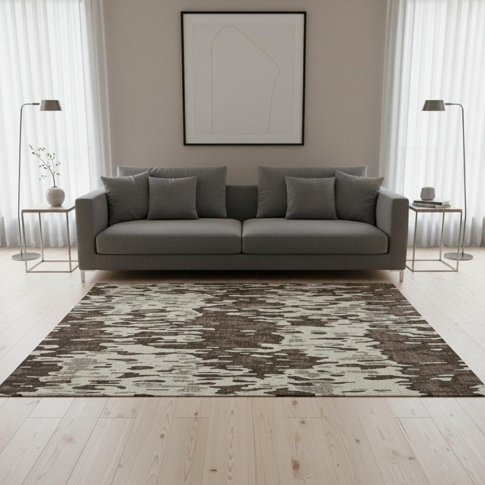 HomeRoots 5' X 8' Washable Striped Area Rug in Brown, Ivory & Taupe – UV Protected, Stain Resistant, Durable Design 677785