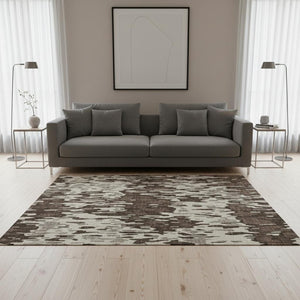 HomeRoots 5' X 8' Washable Striped Area Rug in Brown, Ivory & Taupe – UV Protected, Stain Resistant, Durable Design 677785