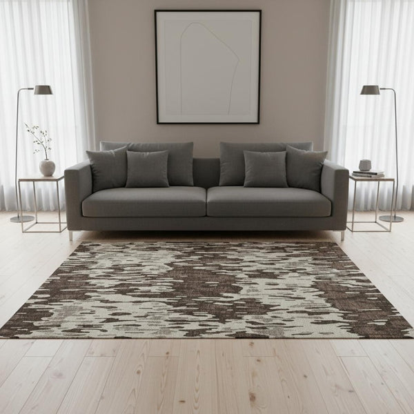 HomeRoots 5' X 8' Washable Striped Area Rug in Brown, Ivory & Taupe – UV Protected, Stain Resistant, Durable Design 677785