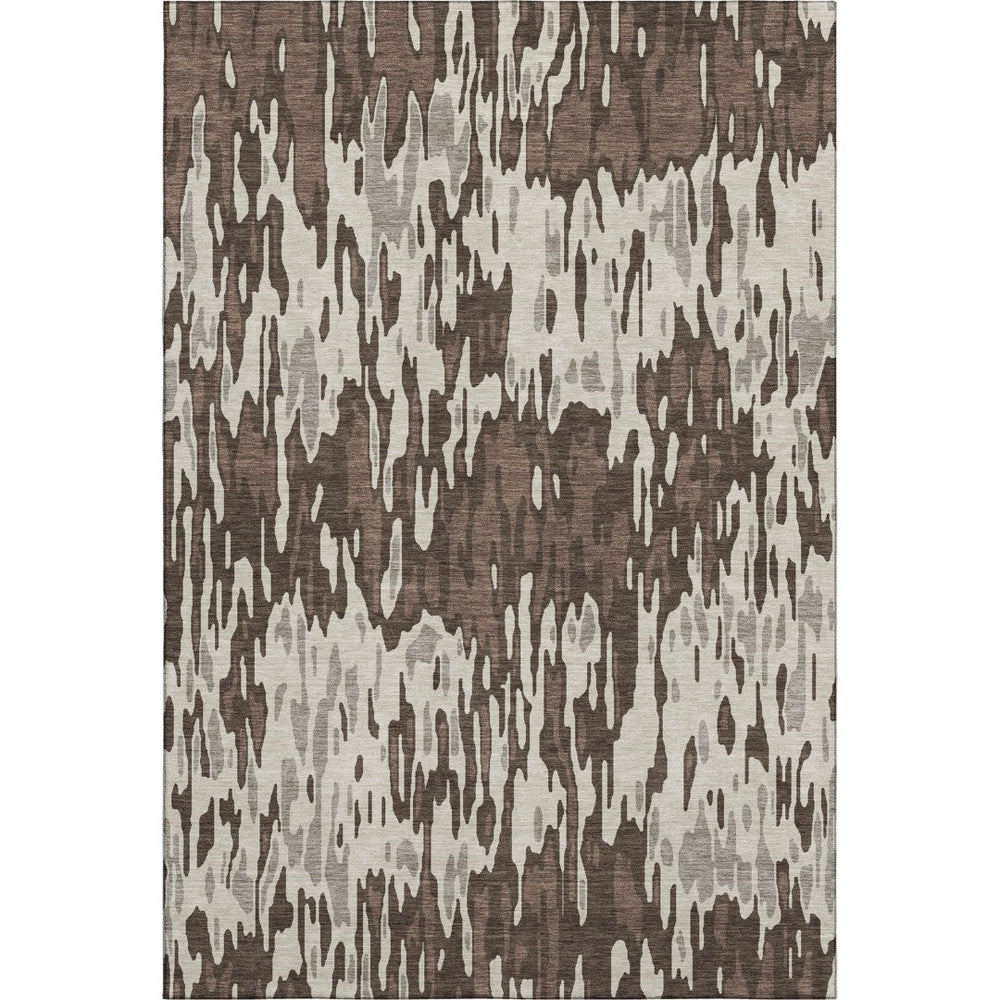 HomeRoots 5' X 8' Washable Striped Area Rug in Brown, Ivory & Taupe – UV Protected, Stain Resistant, Durable Design 677785