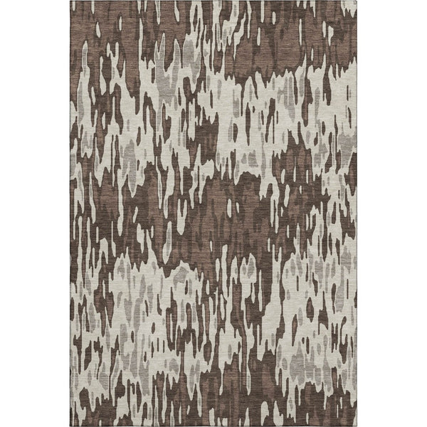 HomeRoots 5' X 8' Washable Striped Area Rug in Brown, Ivory & Taupe – UV Protected, Stain Resistant, Durable Design 677785