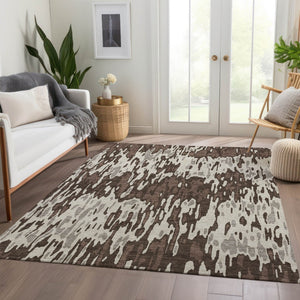 HomeRoots 8' X 10' Striped Area Rug in Brown, Ivory & Taupe - Washable, UV Protected, Durable & Stylish Decor 677787