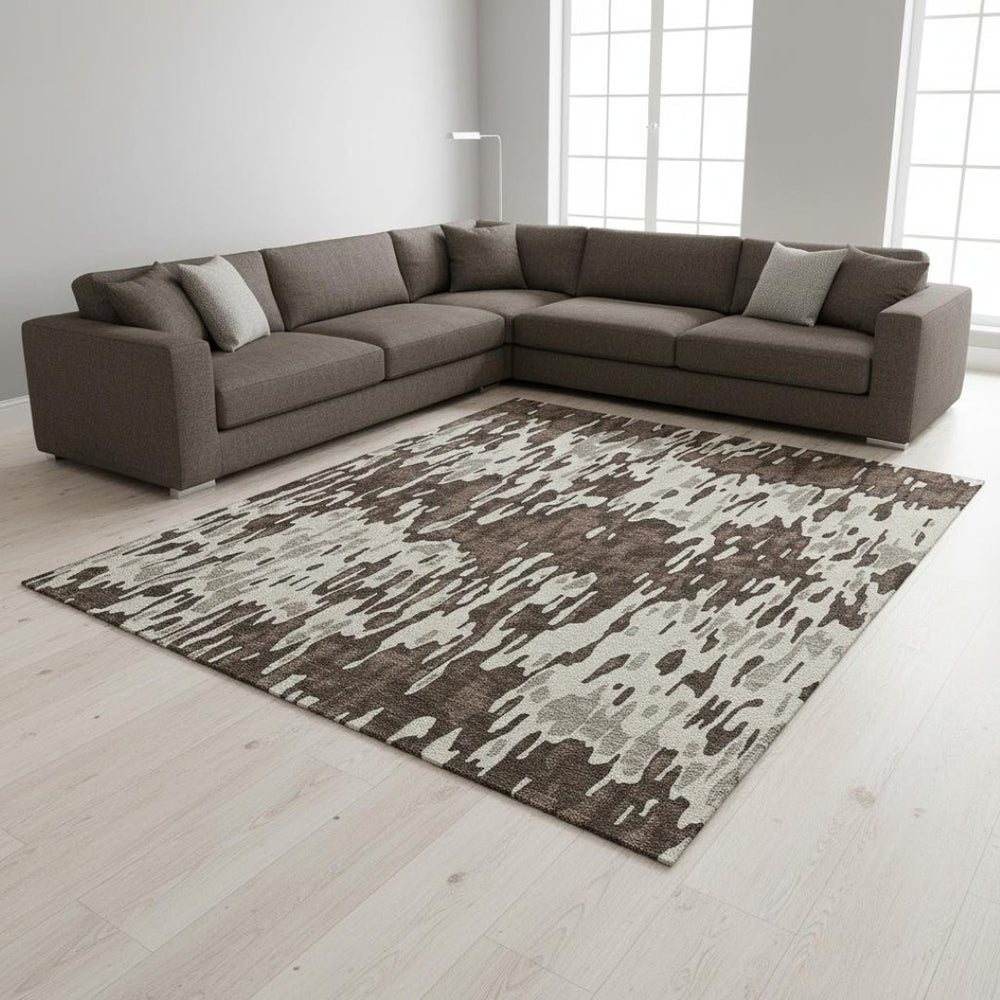 HomeRoots 9' X 12' Stylish Brown Ivory Taupe Striped Washable Area Rug with UV Protection for Home Décor 677788