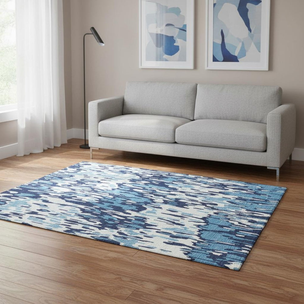 HomeRoots 5' X 8' Coastal Blue and Ivory Striped Washable Area Rug with Stain Resistance & UV Protection 677791