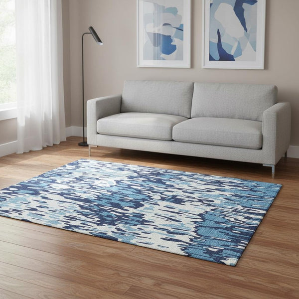 HomeRoots 5' X 8' Coastal Blue and Ivory Striped Washable Area Rug with Stain Resistance & UV Protection 677791