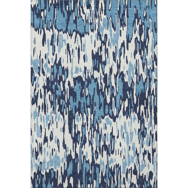 HomeRoots 5' X 8' Coastal Blue and Ivory Striped Washable Area Rug with Stain Resistance & UV Protection 677791